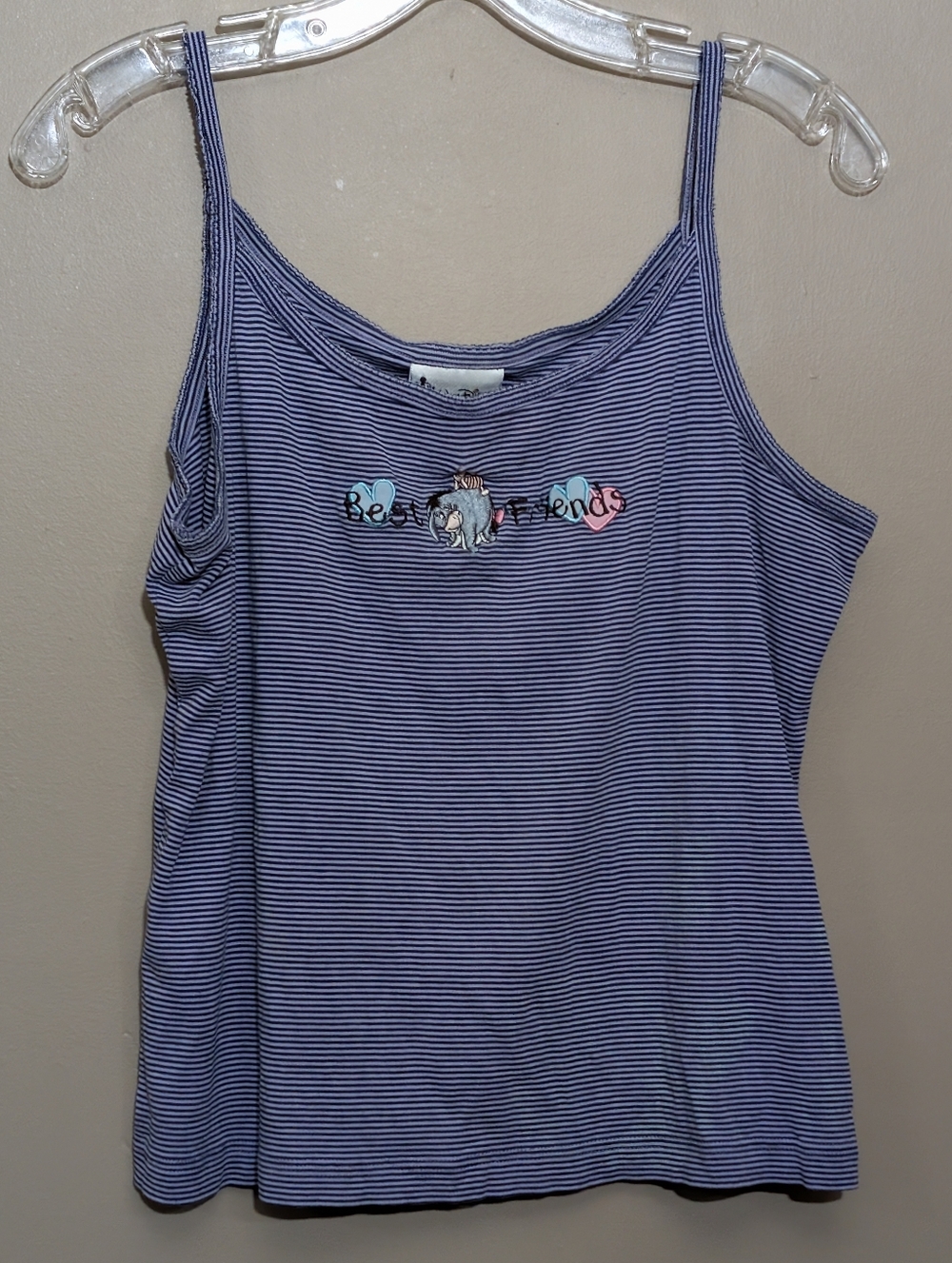 Eeyore Best Friends Disney Striped Sleeveless Tank Top in White and Blue